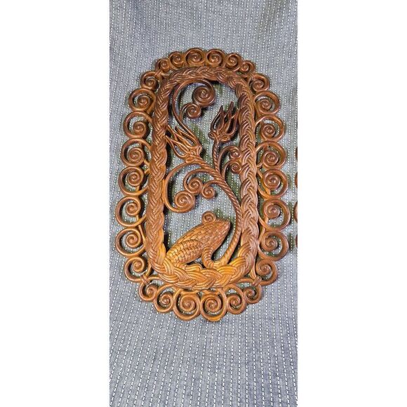 Vintage 1970s Faux Wicker Wall Hanging - Picture 3 of 9